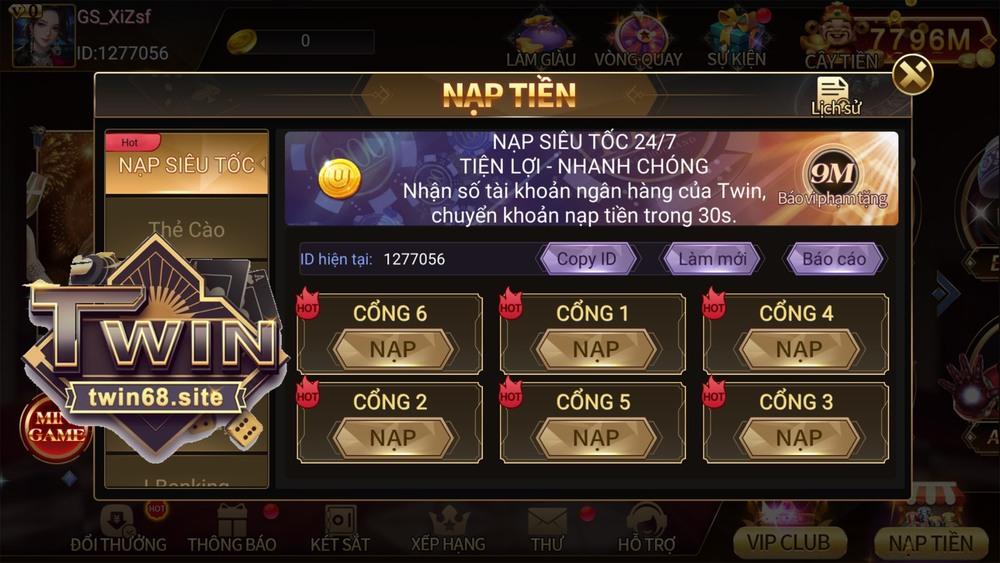 Hướng dẫn nạp - rút tiền nhanh chóng trên game TWIN - twin68vn.com